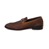 Brown Color With Velvety Suede Minimalistic Buckles Hand-Crafted Pragmatist Shoes/Loafers For Men
