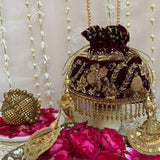 Velvet Potli Shah Jehan Maroon Batwa/Bag For Bridal