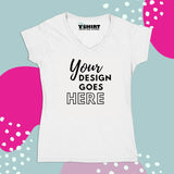 White Color V-Neck Customized Name T-Shirt For Women