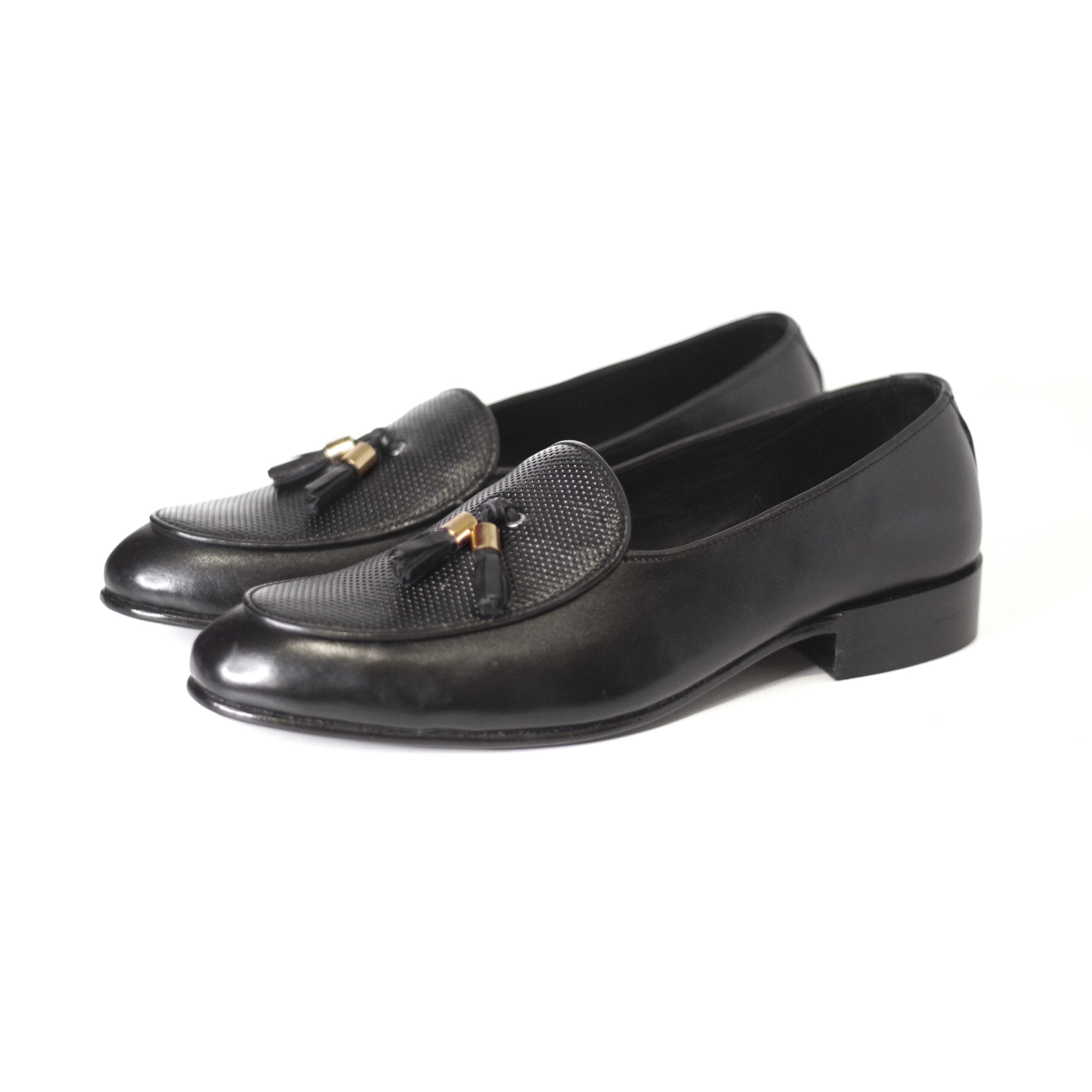 Black Sleek Sophistication With Playful Tassels Hand-Crafted Visionary Loafers/Shoes For Men