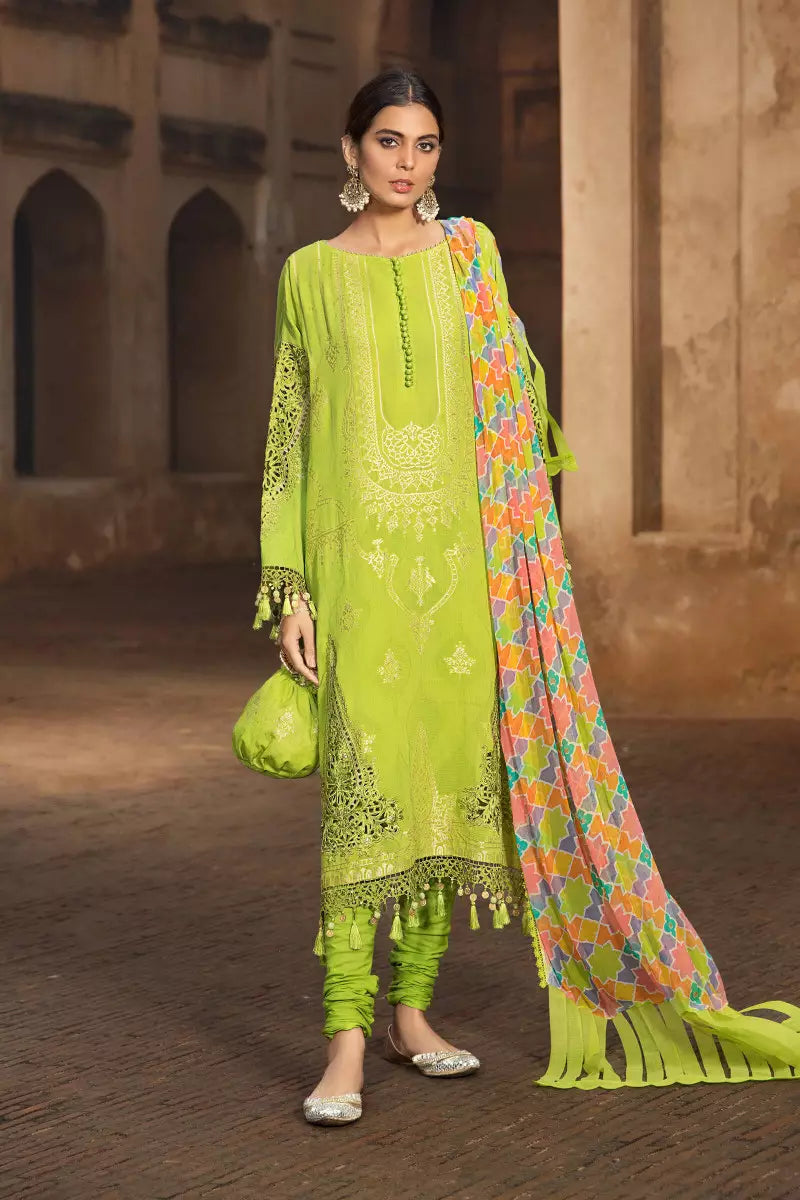 Green Motifs Embroidered Unstitched Suit For Women